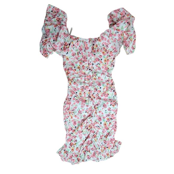 ZARA Floral Printed Draped Ruched Ruffled Mini Dress Size Women's Size Small - Picture 5 of 7